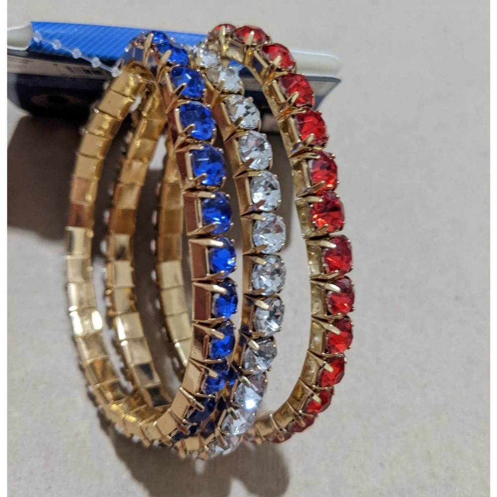 New set lot 3 rhinestone stone patriotic stretch Bracelet americana patriot